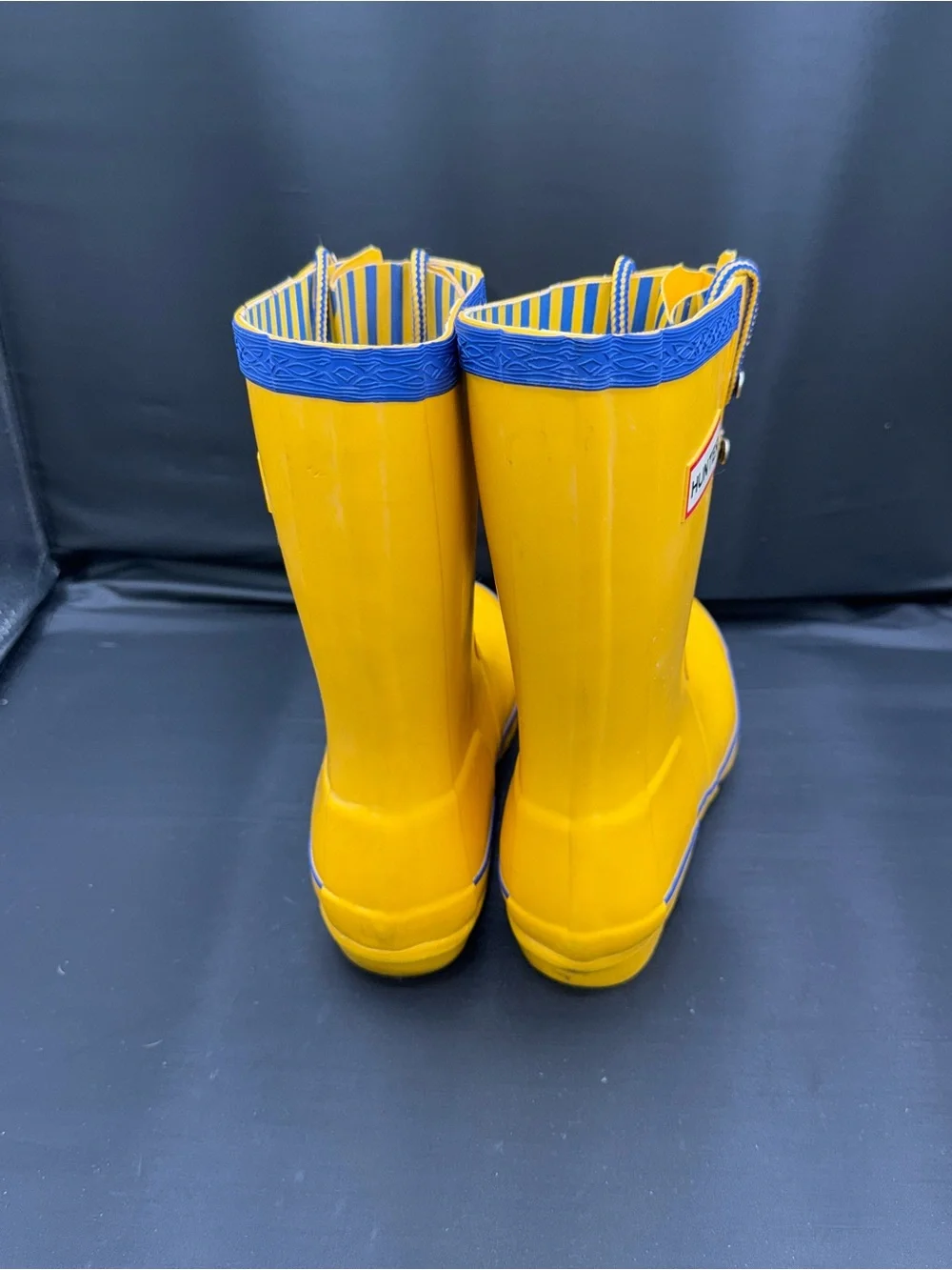 Hunter Kids Festival Lace Up Rain Boots Yellow Blue Stripe  display picture 1